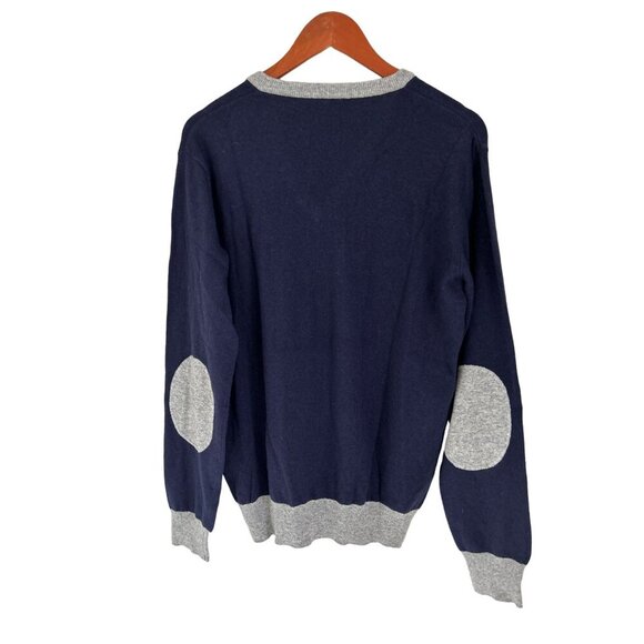 Made in Italy V-neck 100% Merino Wool Sweater Blue Elbow Patch Size Large - Picture 6 of 7